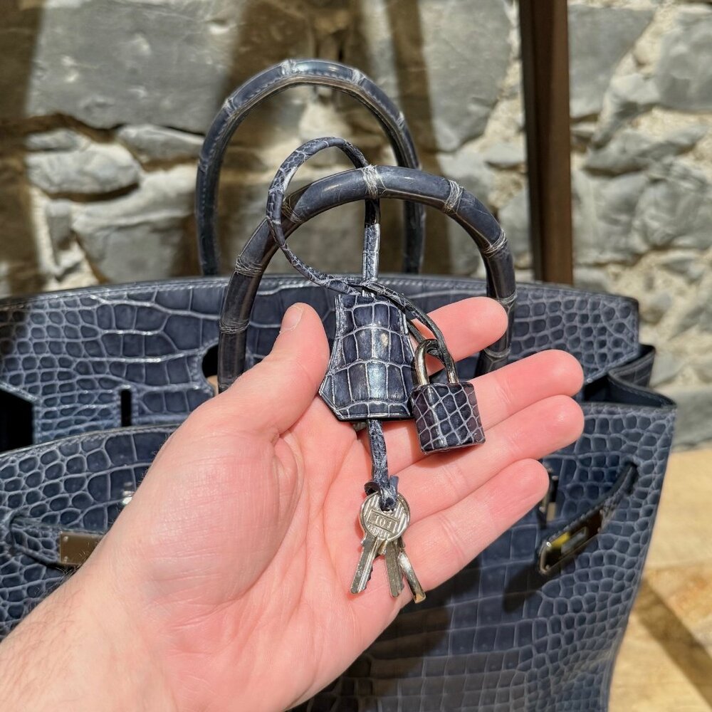 Hermès 2010 Brighton Blue Shiny Porosus Crocodile Birkin 35 Bag - Picture 5 of 16